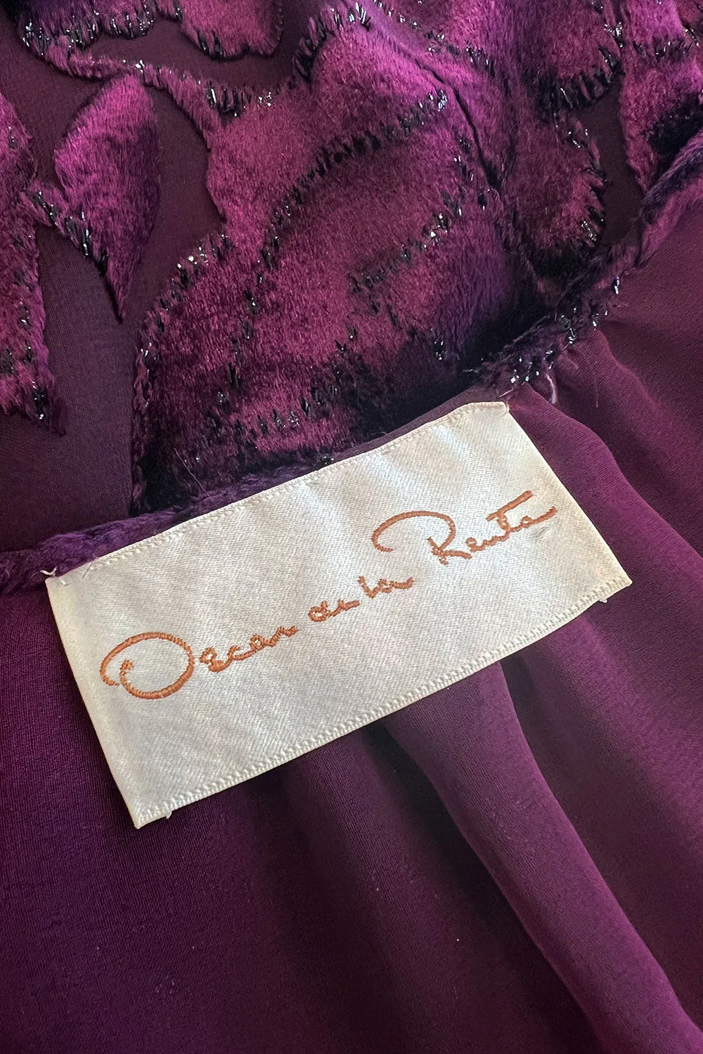 Incredible Fall 1977 Oscar de la Renta Runway Deep Burgundy Metallic Velvet Silk Dress Set