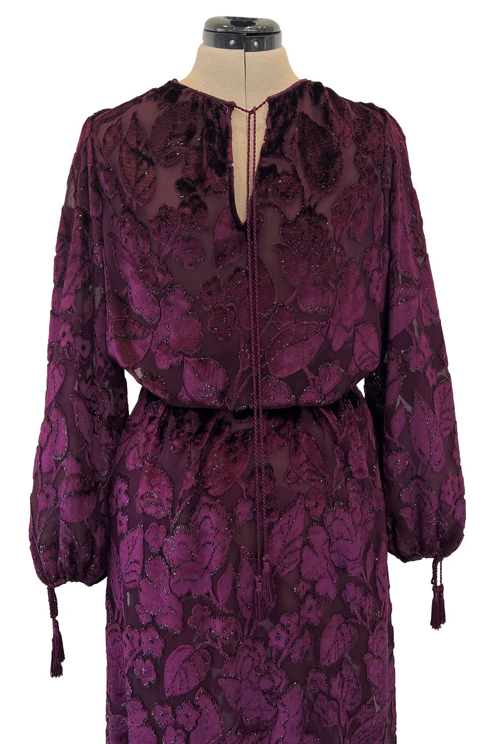Incredible Fall 1977 Oscar de la Renta Runway Deep Burgundy Metallic Velvet Silk Dress Set