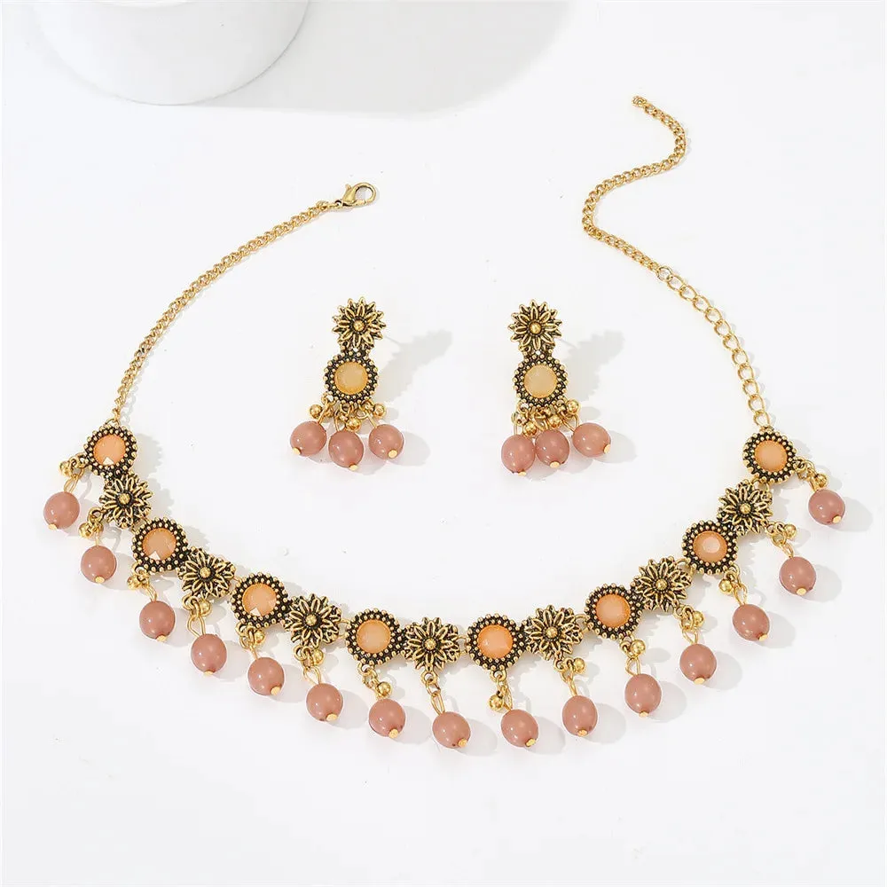 Indian Jhumka Earrings Necklaces Jewelry Sets for Women Bohemian Oxidized Silver Color Water Drop Bells Tassel Jewelry Sets