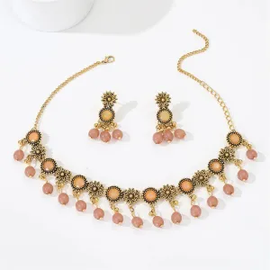 Indian Jhumka Earrings Necklaces Jewelry Sets for Women Bohemian Oxidized Silver Color Water Drop Bells Tassel Jewelry Sets