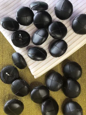 ITALIAN BLACK Faux Leather 7/8" Shank Leather Buttons Vintage Sewing Button for Clothing / Faux Leather Decorative Designer Buttons 858