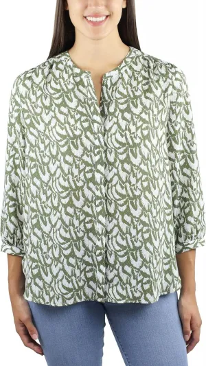 Jachs Girlfriend Ladies Womens Woven 3/4 Sleeve Blouse 1758413 Green S