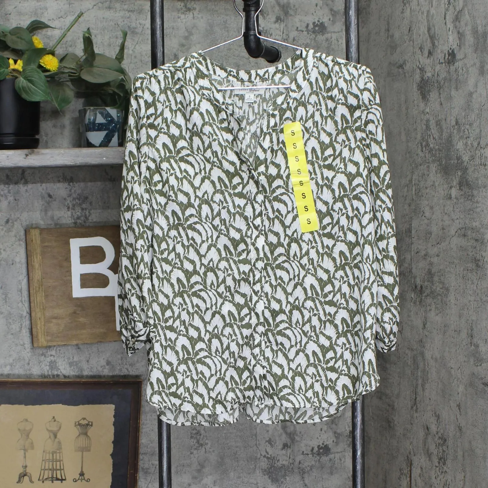Jachs Girlfriend Ladies Womens Woven 3/4 Sleeve Blouse 1758413 Green S