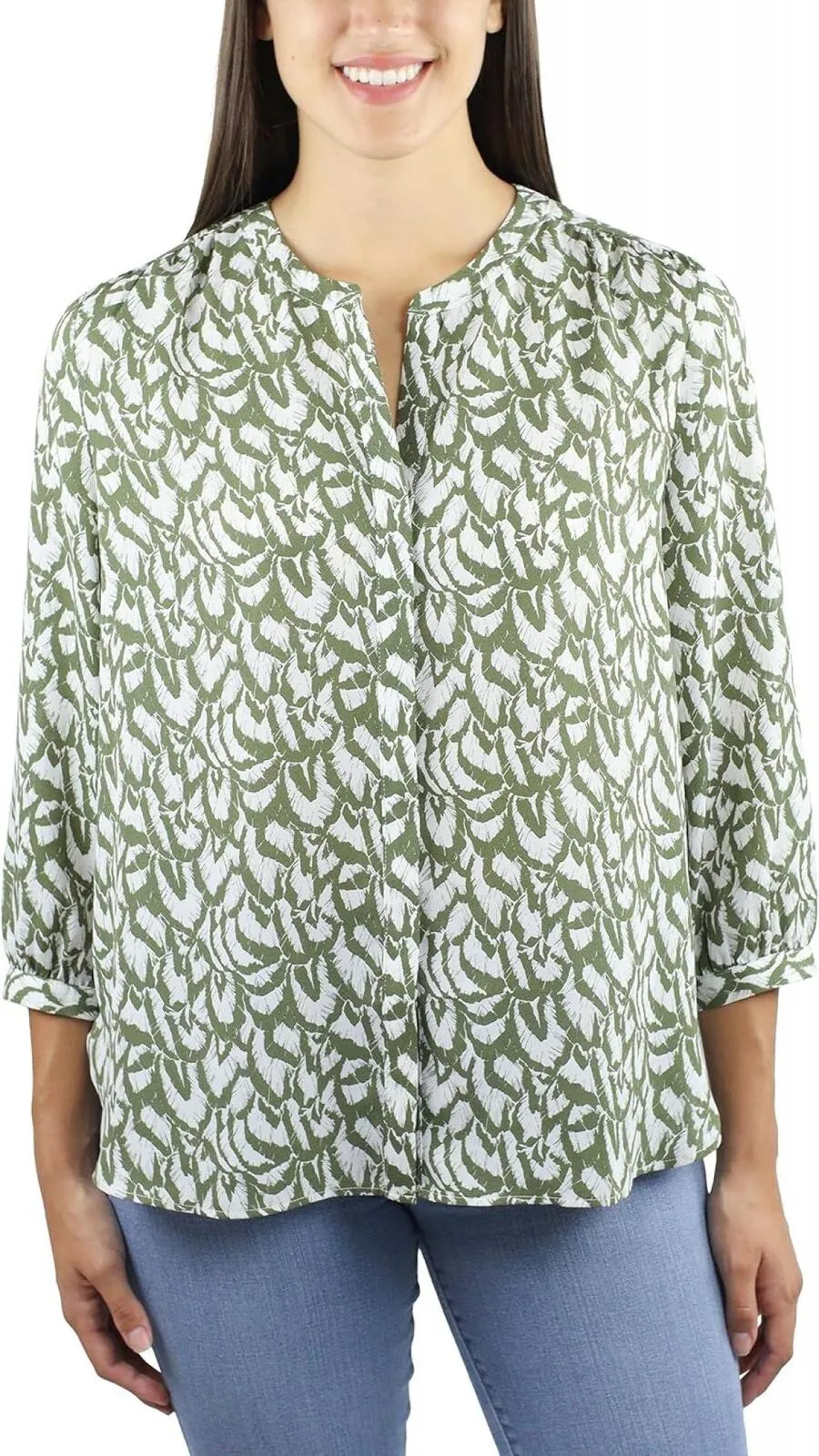 Jachs Girlfriend Ladies Womens Woven 3/4 Sleeve Blouse 1758413 Green S