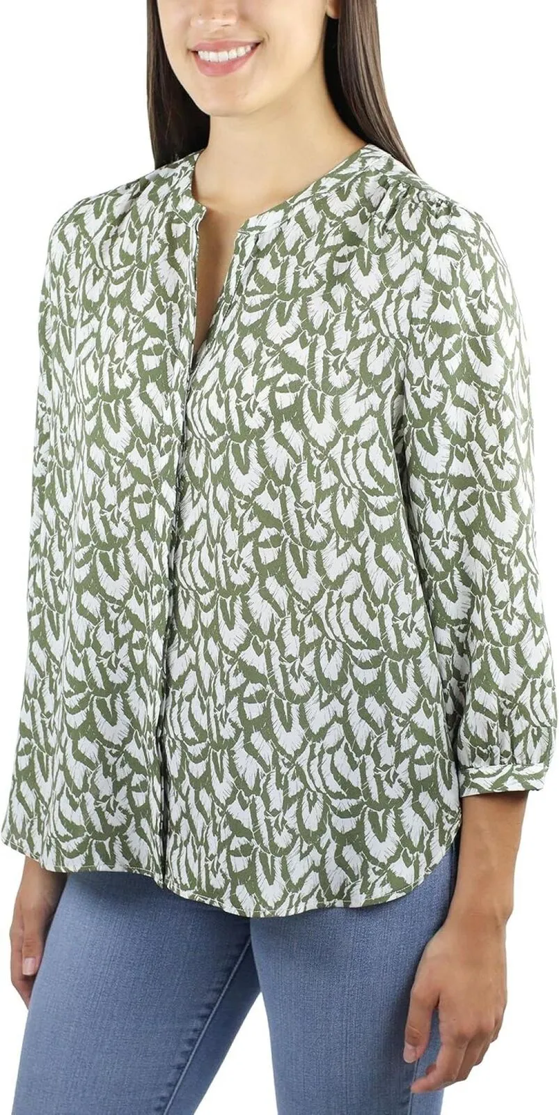 Jachs Girlfriend Ladies Womens Woven 3/4 Sleeve Blouse 1758413 Green S