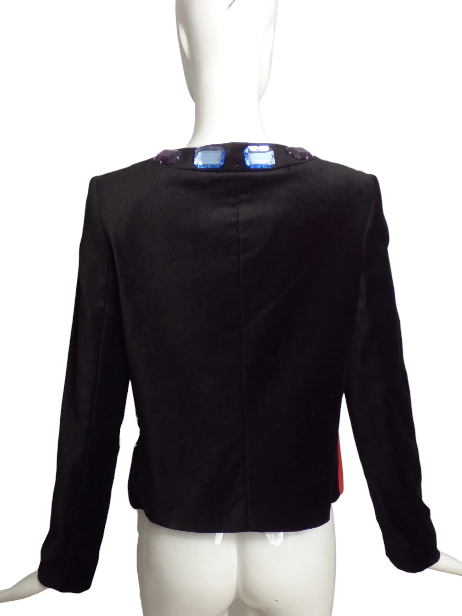 JC DE CASTELBAJAC- Rhinestone Leather & Velvet Jacket, Size 8