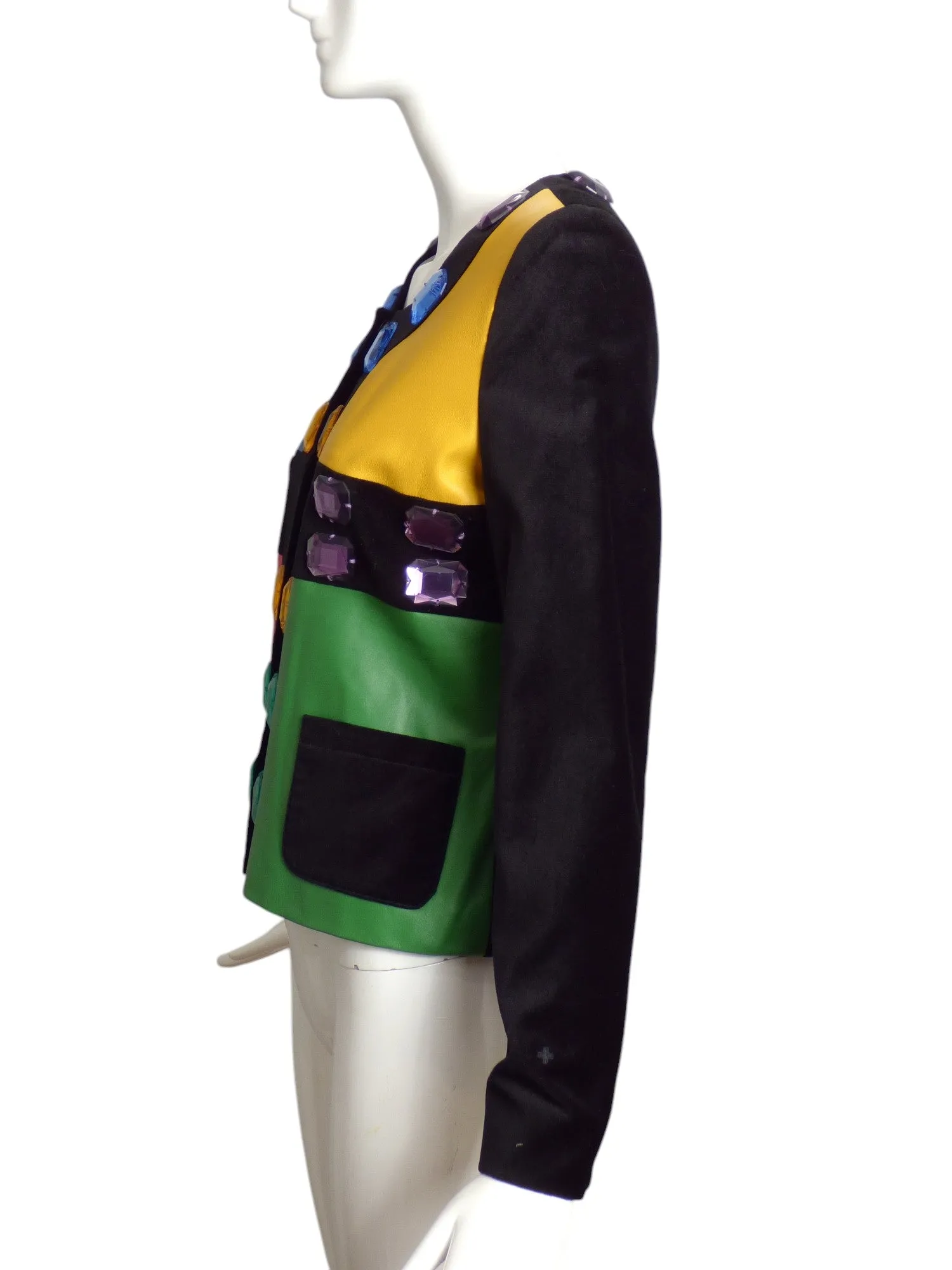 JC DE CASTELBAJAC- Rhinestone Leather & Velvet Jacket, Size 8