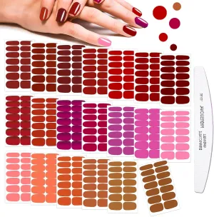 JERCLITY 280 Pieces 20 Sheets Red Solid Color Full Nail Stickers Nail Polish Strips Stickers Full Nail Wraps Self Adhesive Nail Art Decal Strips with Nail File for Women Girls DIY Nail Art