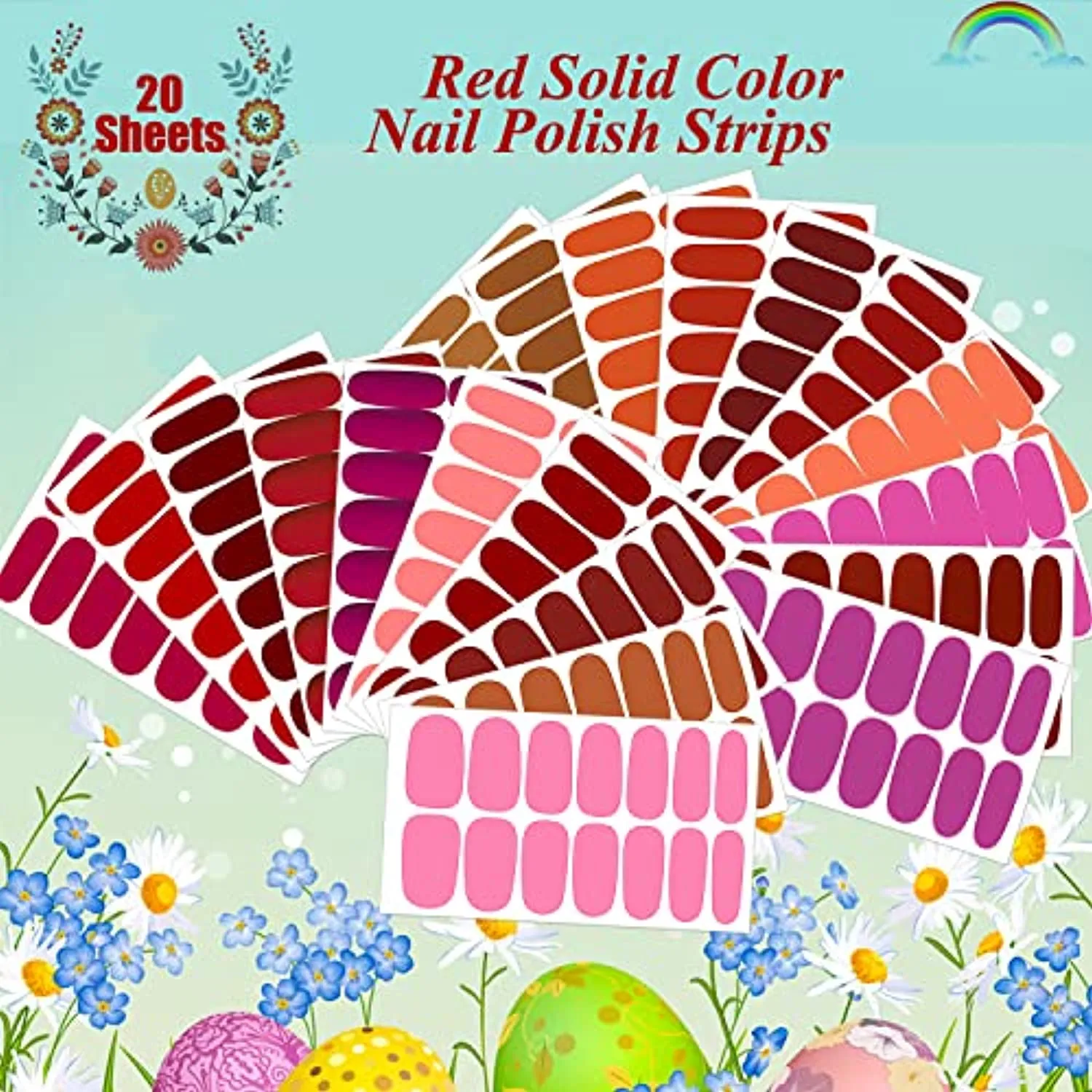 JERCLITY 280 Pieces 20 Sheets Red Solid Color Full Nail Stickers Nail Polish Strips Stickers Full Nail Wraps Self Adhesive Nail Art Decal Strips with Nail File for Women Girls DIY Nail Art