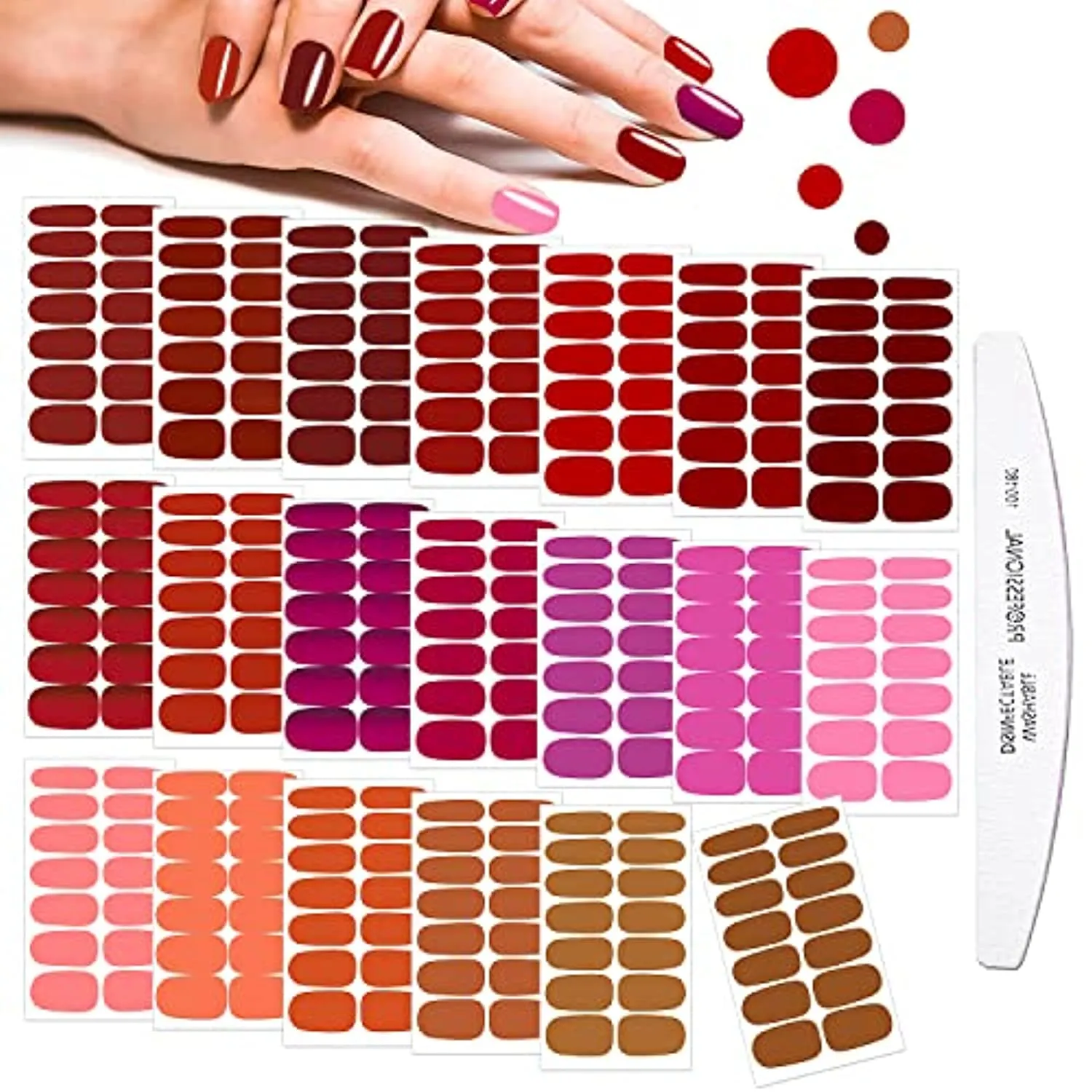 JERCLITY 280 Pieces 20 Sheets Red Solid Color Full Nail Stickers Nail Polish Strips Stickers Full Nail Wraps Self Adhesive Nail Art Decal Strips with Nail File for Women Girls DIY Nail Art