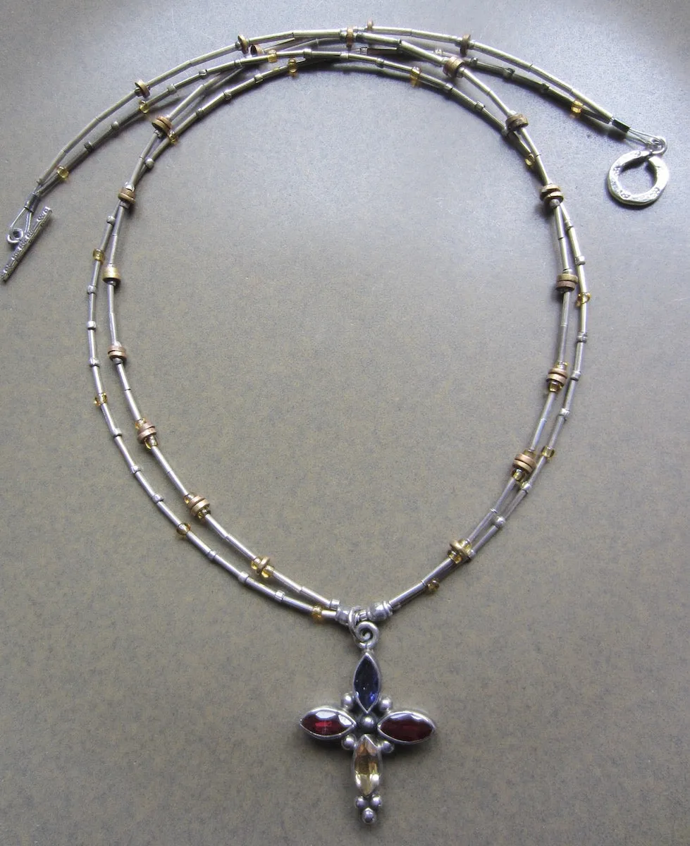 Jeweled Cross on Double Strand Sterling Choker