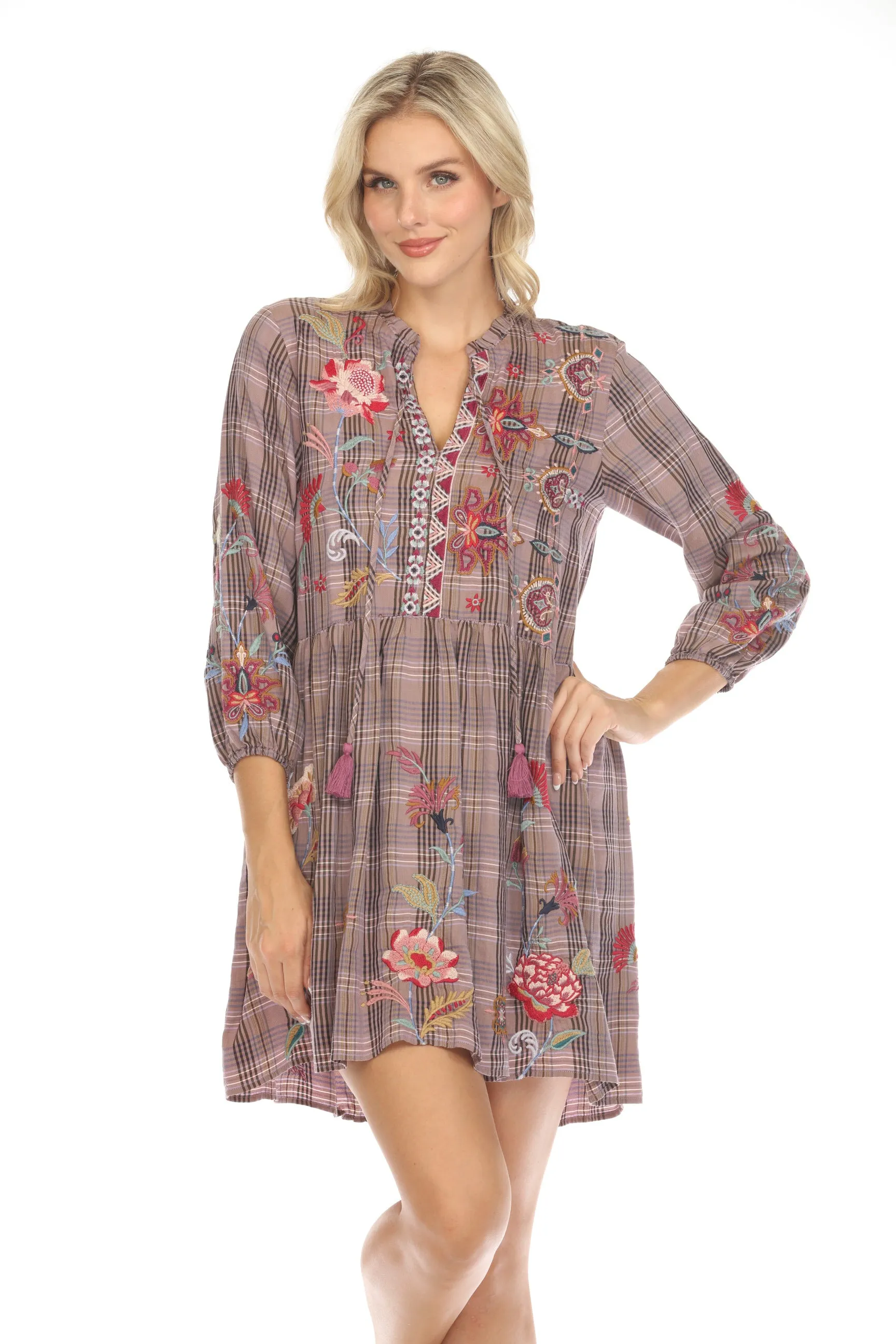 Johnny Was Workshop Plaid Garnet Field Mini Dress W30723 Boho Chic
