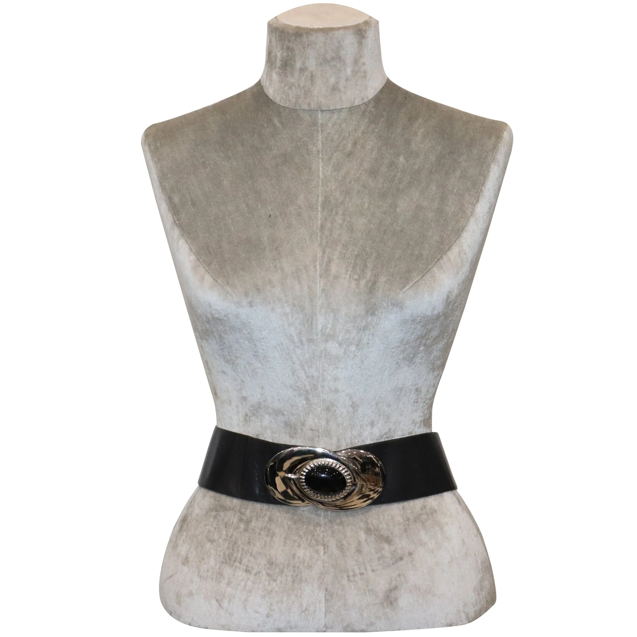 Judith Leiber Black Wide Leather Belt W/ Silver Hardware
