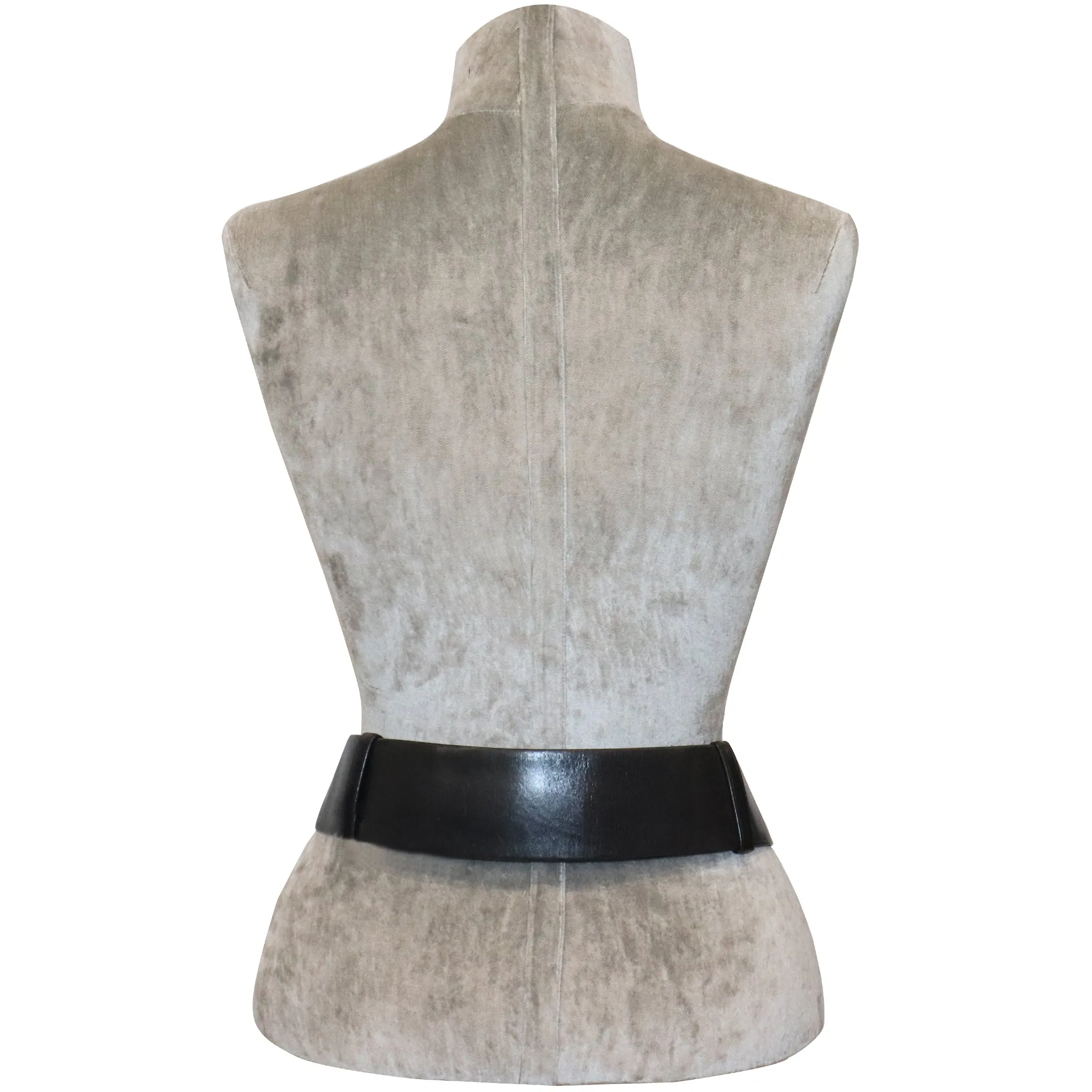 Judith Leiber Black Wide Leather Belt W/ Silver Hardware