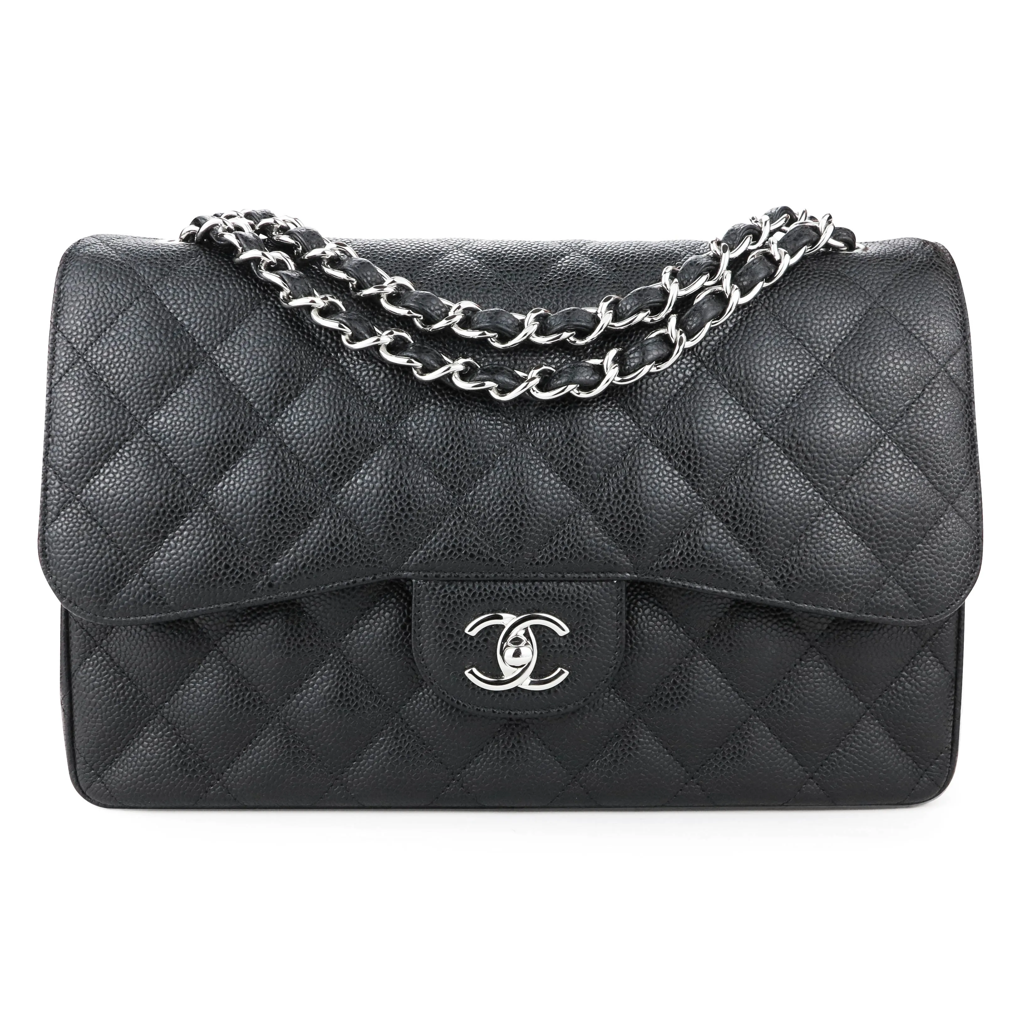 Jumbo Classic Double Flap Bag in Black Caviar SHW