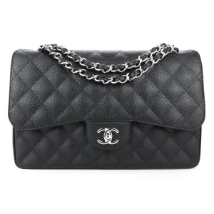 Jumbo Classic Double Flap Bag in Black Caviar SHW