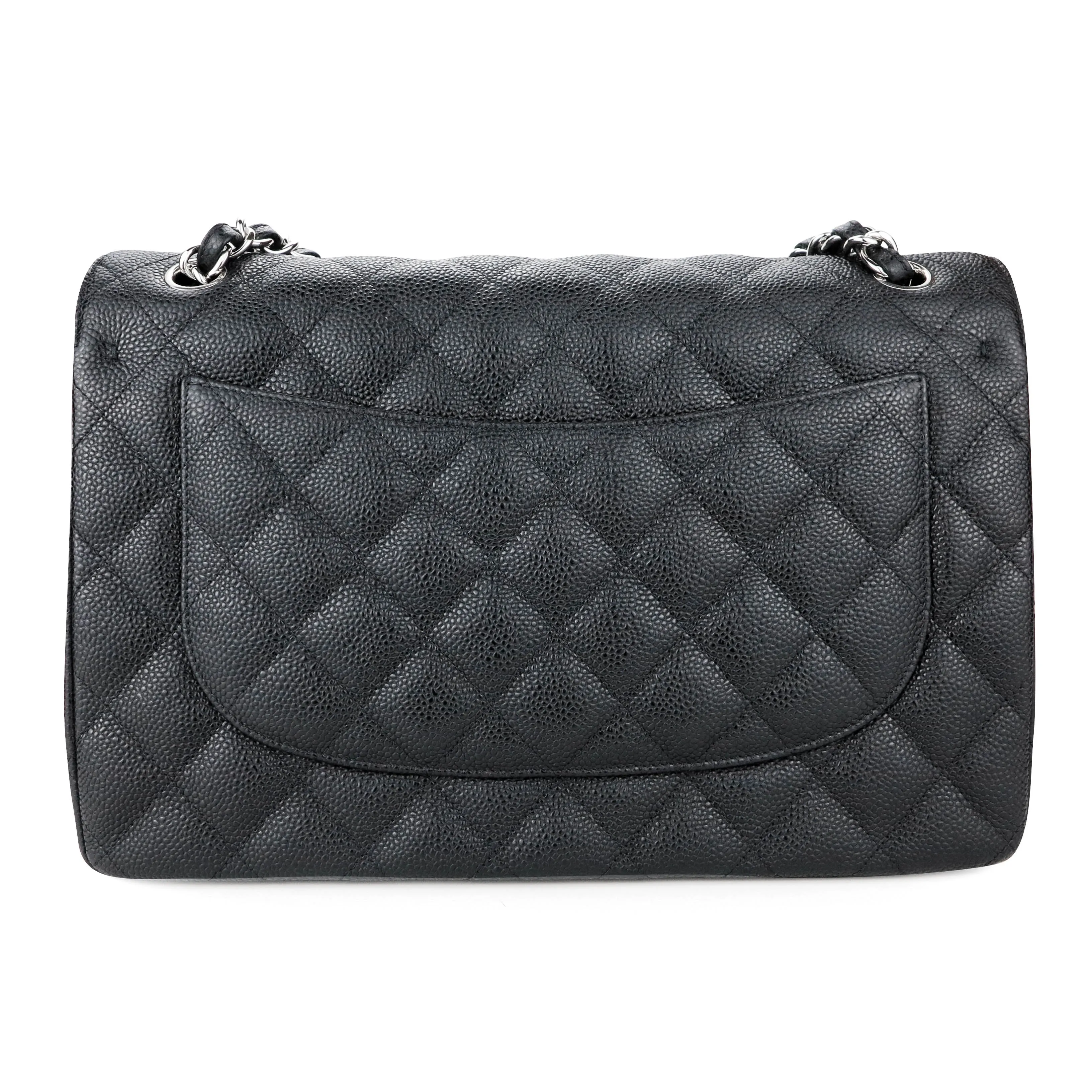 Jumbo Classic Double Flap Bag in Black Caviar SHW