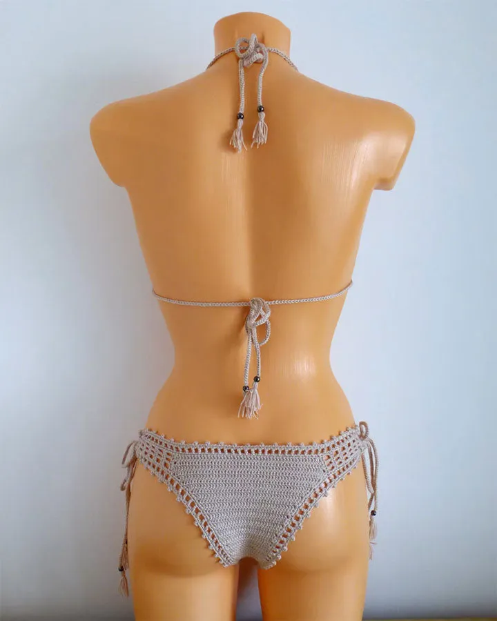 Kiwano Crochet Bikini Set With Tassels and Beads