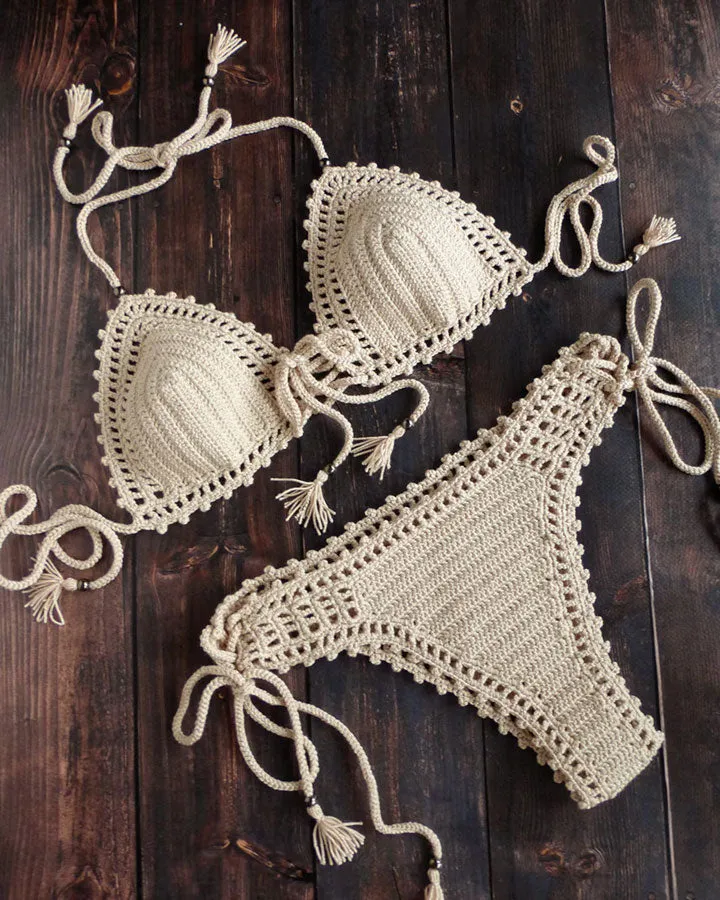 Kiwano Crochet Bikini Set With Tassels and Beads