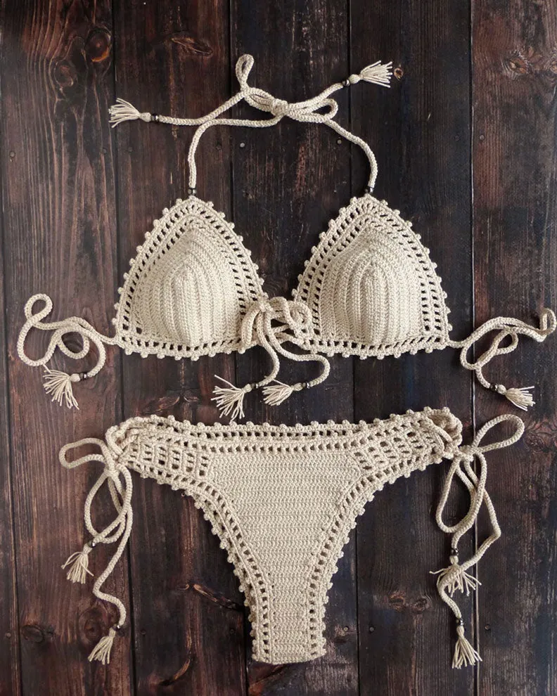 Kiwano Crochet Bikini Set With Tassels and Beads