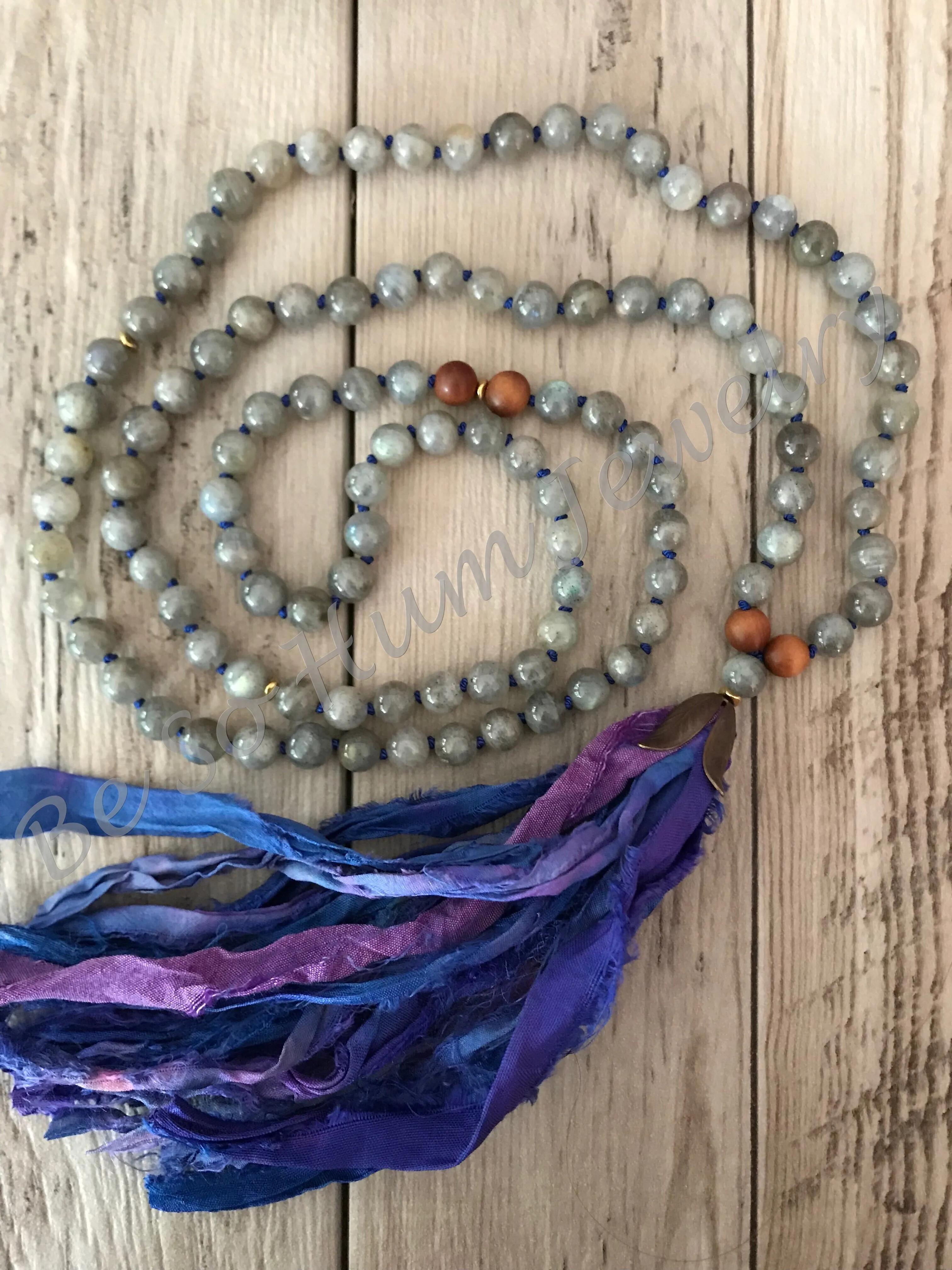 Labradorite Sari Silk Tassel Necklace