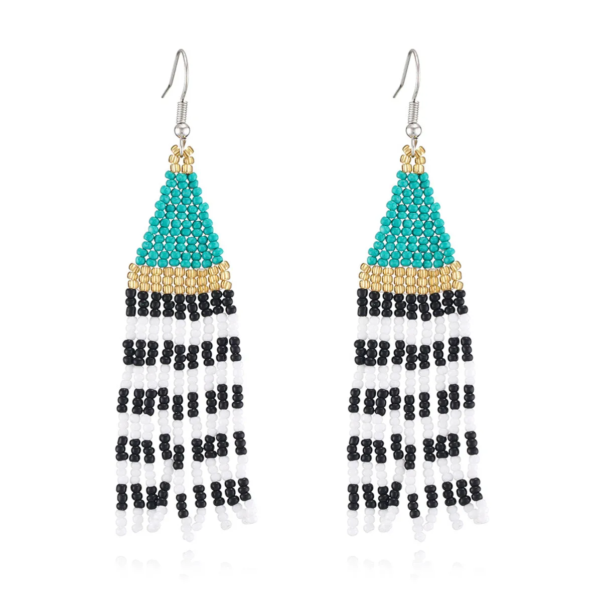 Lake Blue & Black Howlite Stripe Tassel Drop Earrings