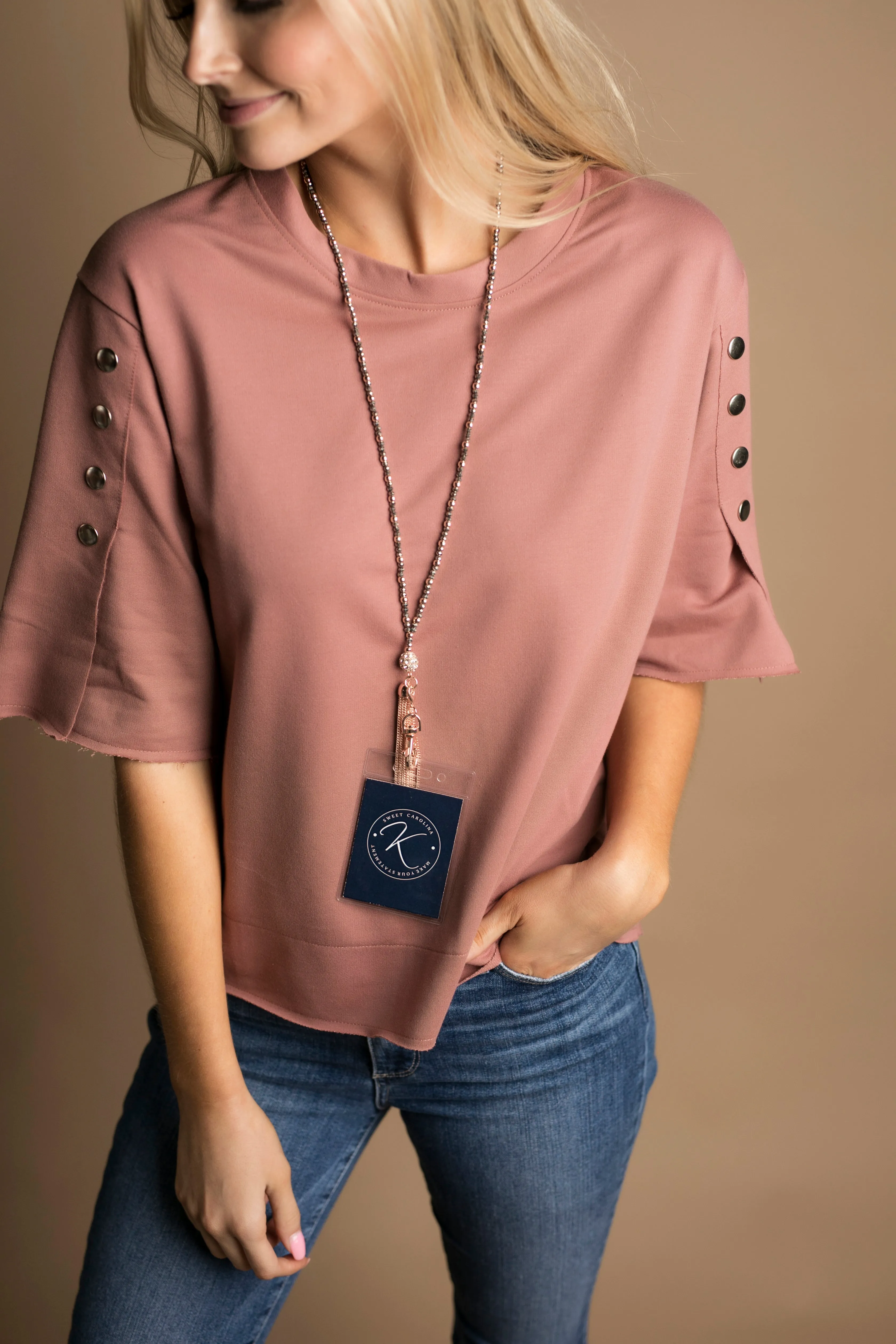 Leah Beaded Chain Tassel Lanyard Necklace (Rose Gold)