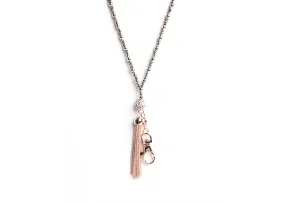 Leah Beaded Chain Tassel Lanyard Necklace (Rose Gold)