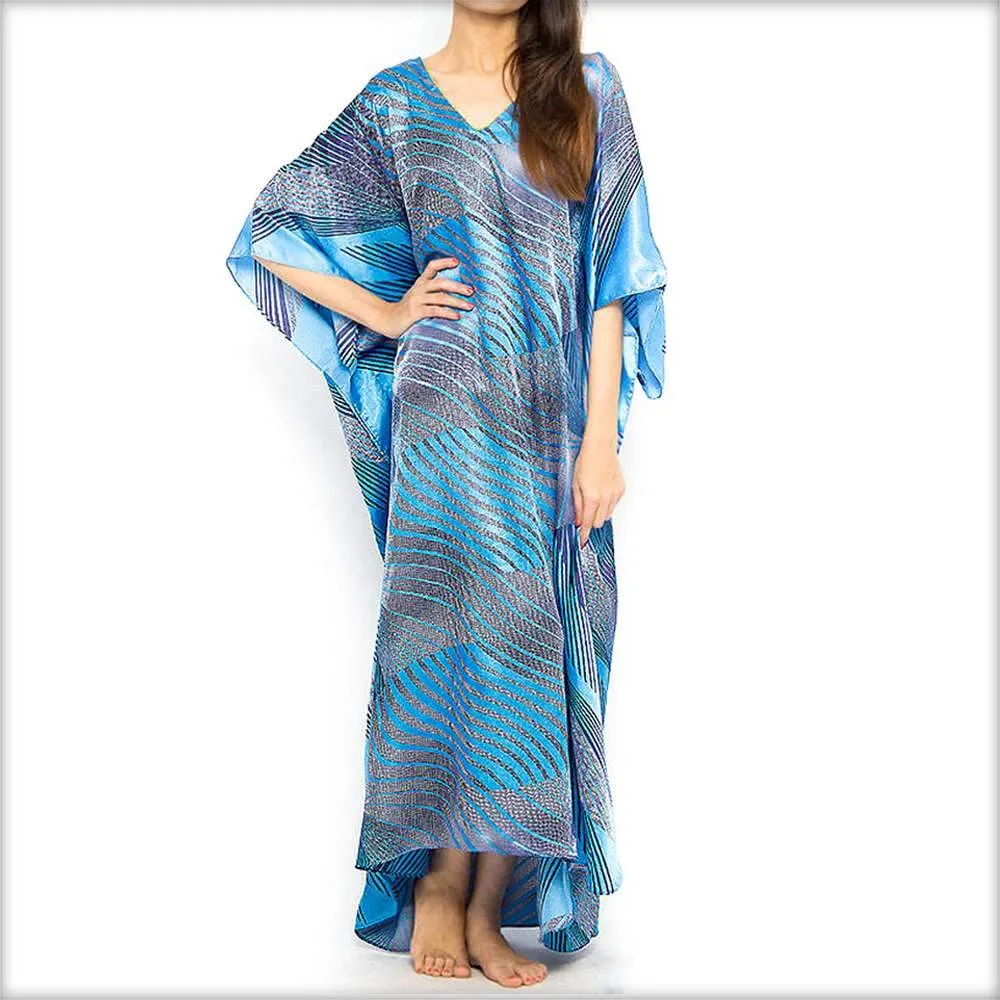 Light Blue Printed Long Kaftan
