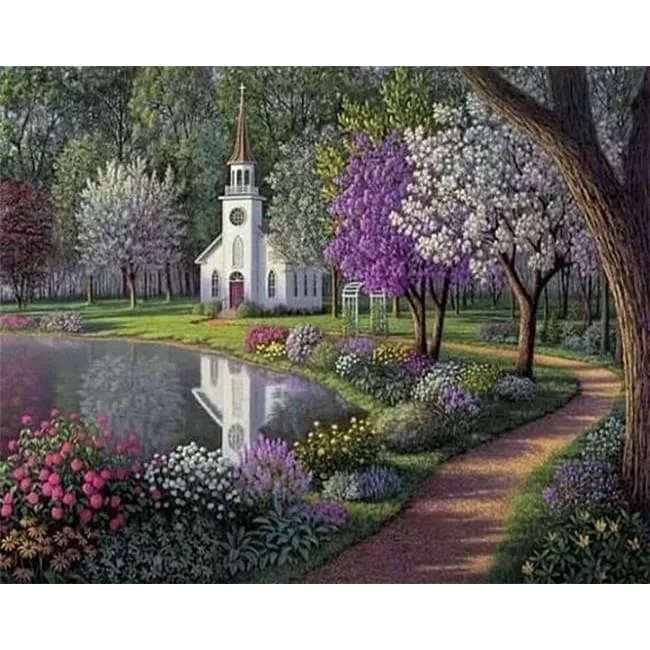 Little Church by the Lake – Canvastly DIY Paint By Numbers