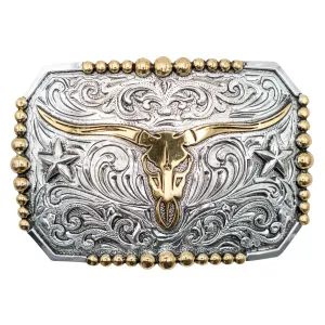 Longhorn and Stars with Beaded Border Buckle