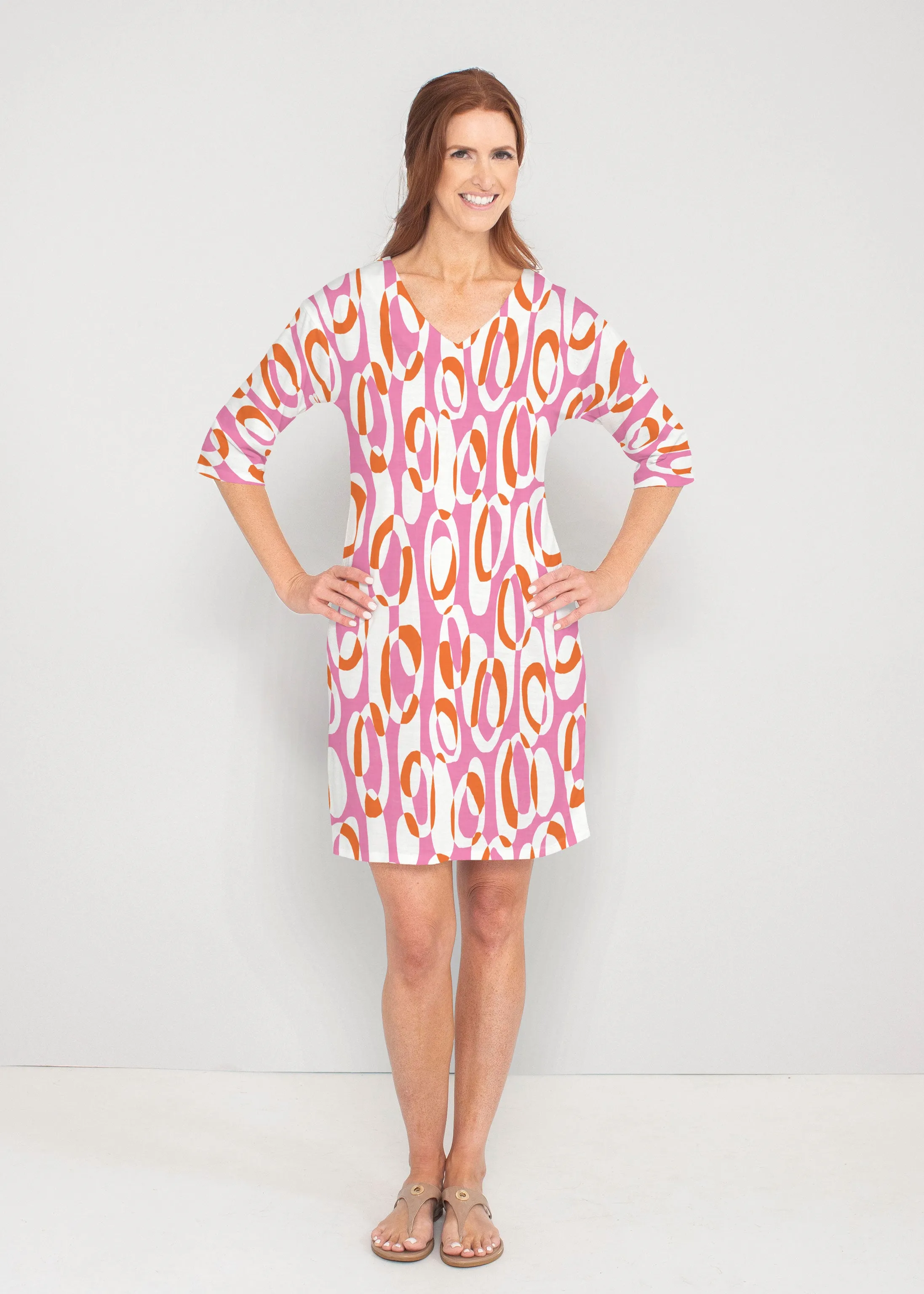 Loop ta Loop Pink (8085) ~ Lucy 3/4 Sleeve V-Neck Dress