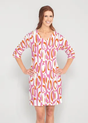 Loop ta Loop Pink (8085) ~ Lucy 3/4 Sleeve V-Neck Dress