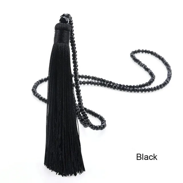 LOVBEAFAS Fashion Boho Long Fringe Tassel Necklaces Women Collier Femme Glass Beaded Crystal Bohemian Fine Jewelry Promotion