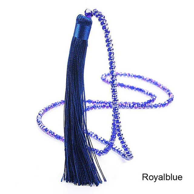 LOVBEAFAS Fashion Boho Long Fringe Tassel Necklaces Women Collier Femme Glass Beaded Crystal Bohemian Fine Jewelry Promotion