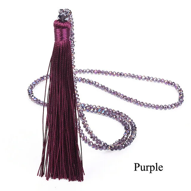 LOVBEAFAS Fashion Boho Long Fringe Tassel Necklaces Women Collier Femme Glass Beaded Crystal Bohemian Fine Jewelry Promotion
