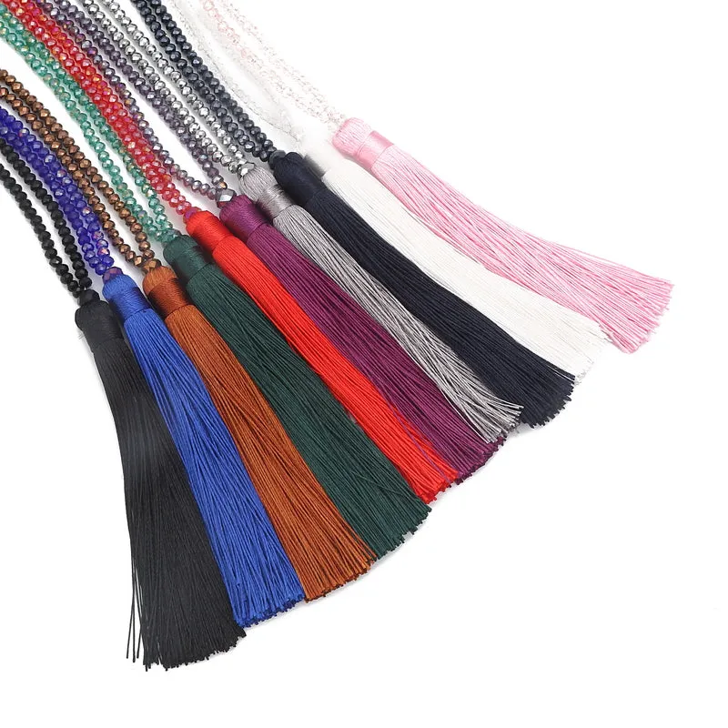 LOVBEAFAS Fashion Boho Long Fringe Tassel Necklaces Women Collier Femme Glass Beaded Crystal Bohemian Fine Jewelry Promotion