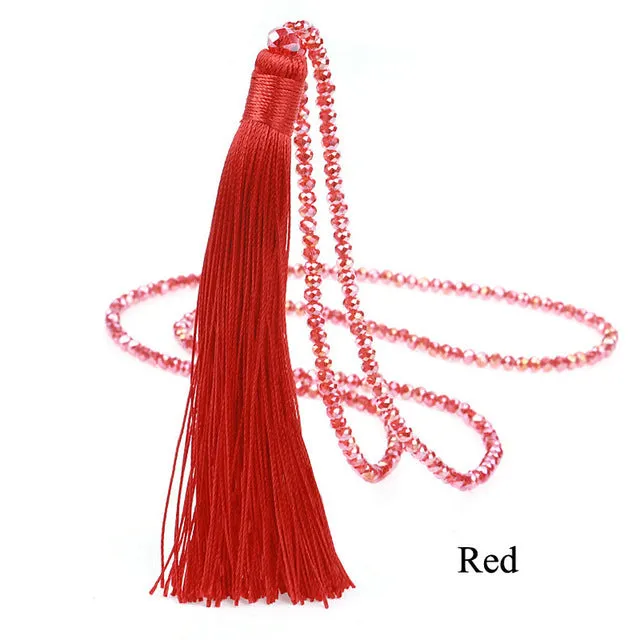 LOVBEAFAS Fashion Boho Long Fringe Tassel Necklaces Women Collier Femme Glass Beaded Crystal Bohemian Fine Jewelry Promotion