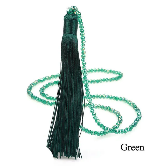 LOVBEAFAS Fashion Boho Long Fringe Tassel Necklaces Women Collier Femme Glass Beaded Crystal Bohemian Fine Jewelry Promotion