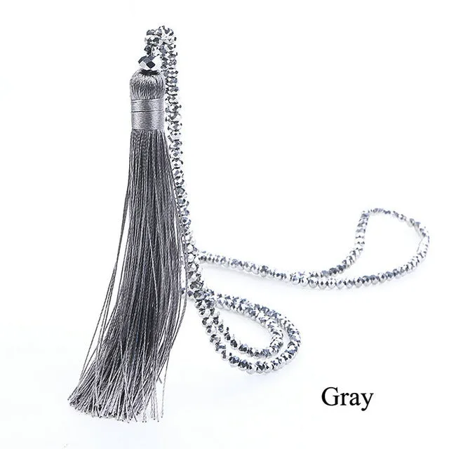 LOVBEAFAS Fashion Boho Long Fringe Tassel Necklaces Women Collier Femme Glass Beaded Crystal Bohemian Fine Jewelry Promotion
