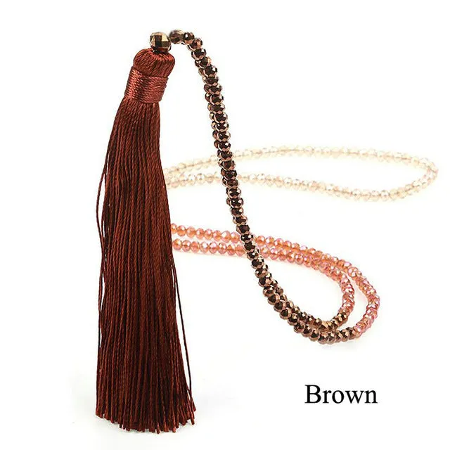 LOVBEAFAS Fashion Boho Long Fringe Tassel Necklaces Women Collier Femme Glass Beaded Crystal Bohemian Fine Jewelry Promotion