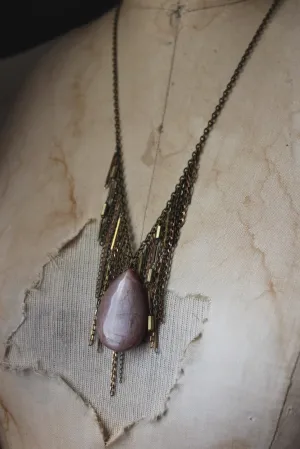 Luminary II. Peach Moonstone & Brass Fringe Necklace.