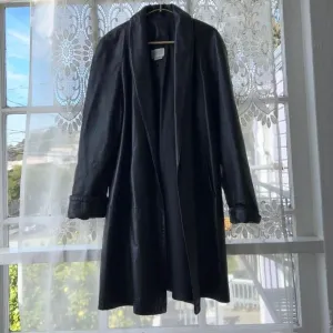 Made in USA Vtg Vakko Long Black Leather Midi Blazer Jacket XS Small Womens