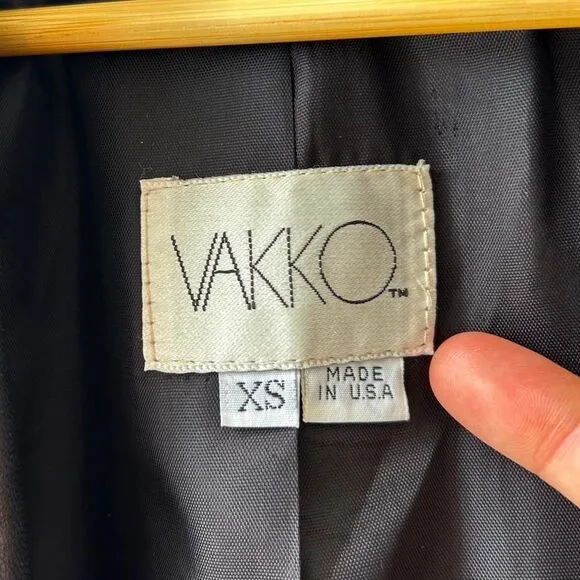 Made in USA Vtg Vakko Long Black Leather Midi Blazer Jacket XS Small Womens