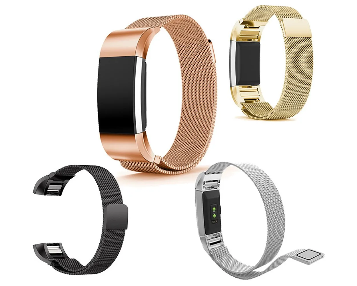Magnet Stainless Steel Mesh Watch Band for Fitbit Charge 2 - Silver
