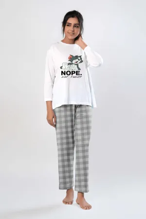 M&S Fit Women's Night Suit (White Check Printed)