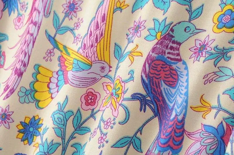 MARYANNE Peacock Floral Bohemian Mini Dress