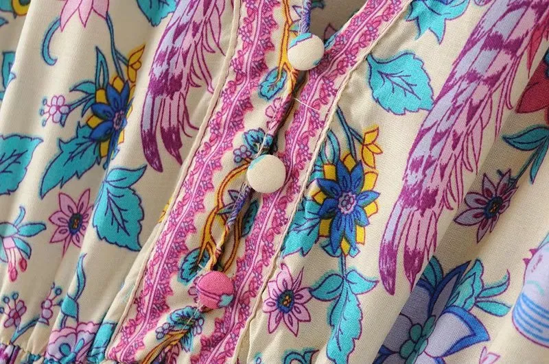 MARYANNE Peacock Floral Bohemian Mini Dress