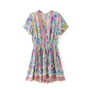 MARYANNE Peacock Floral Bohemian Mini Dress