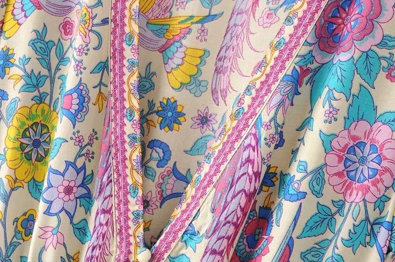 MARYANNE Peacock Floral Bohemian Mini Dress